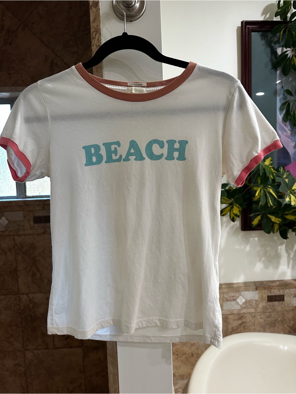 MOTHER The Lil Goodie Goodie Beach Graphic Ringer Tee White Blue XS